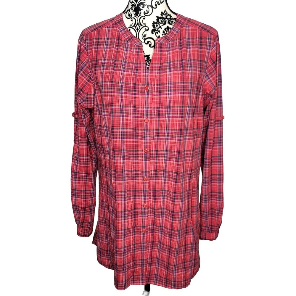 Duluth Trading DuluthFlex Sidewinder Tunic M Vented Red Pink Roll Tab